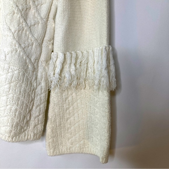 WHBM Women's Ivory Mock Neck Embellished Fringed Cable Knit Sweater Size Small - Picture 9 of 11